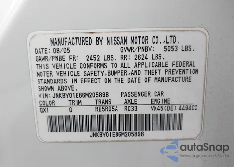 2006 Infiniti M45 from USA, damaged, VIN JNKBY01E86M205898